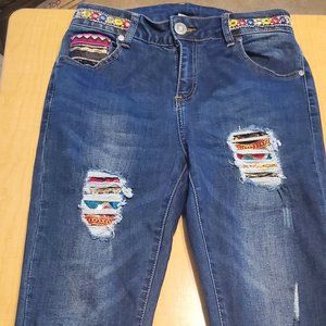 Women's Distressed-Embroidered Stretch Jeans, Size S (28/29 waist x 29 inseam)